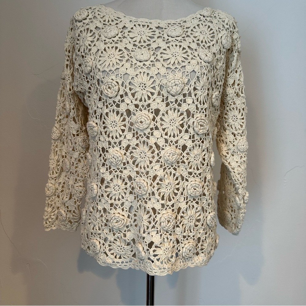 Vintage 90s Y2K Judy’s floral crochet cream sweater top in excellent condition - Picture 14 of 16